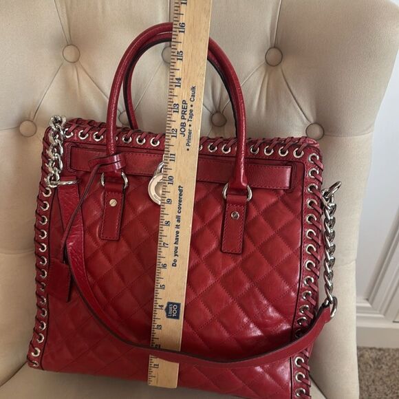 Michael Kors Red Quilted Leather Hamilton Large Tote Bag Shoulder Bag - Picture 9 of 13